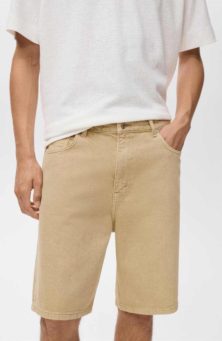 MANGO Relaxed Fit Denim Bermuda Shorts, Alternate, color, Beige