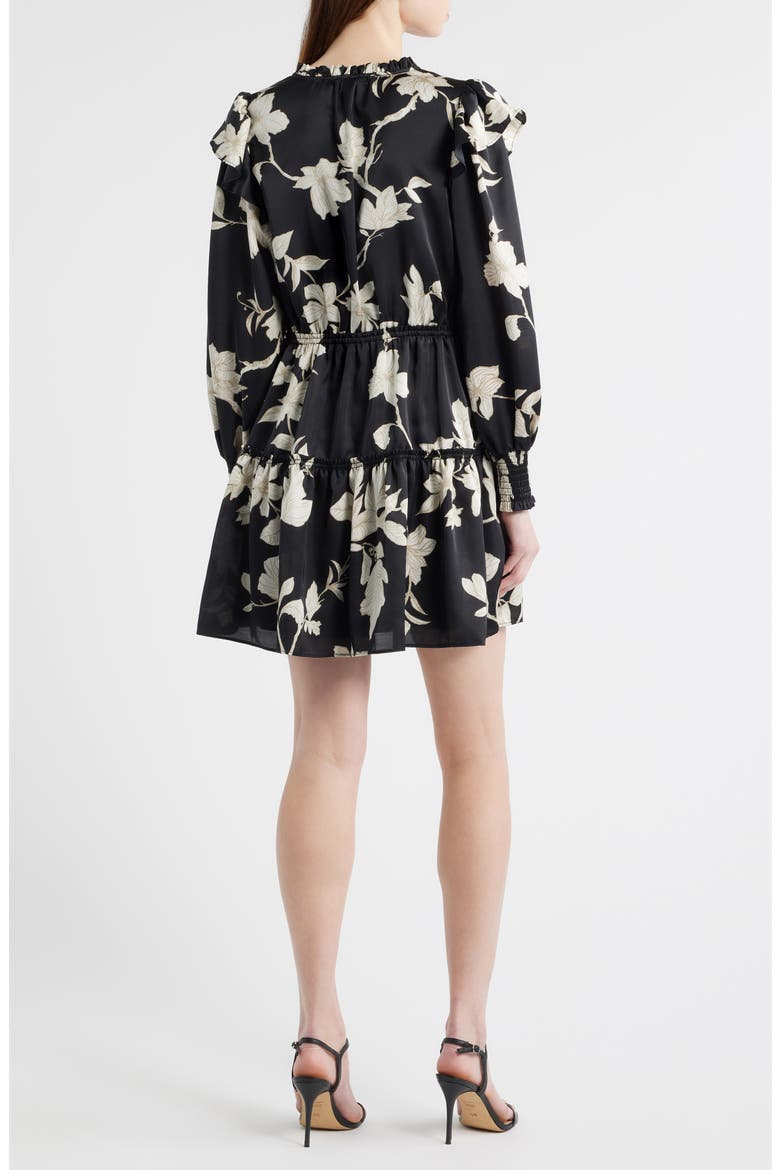 Floral Long Sleeve Tiered Chiffon Minidress, Alternate, color, BLACK- IVORY TOILE