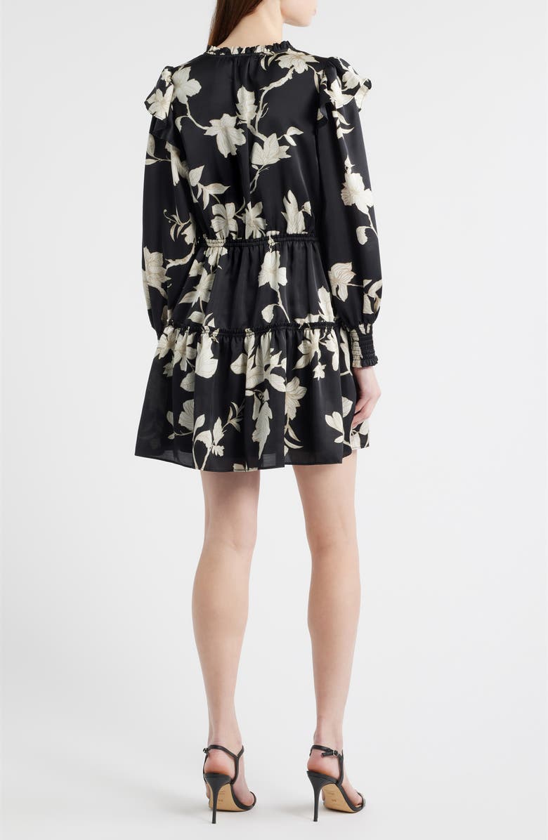 Chelsea28 Floral Long Sleeve Tiered Chiffon Minidress, Alternate, color, Black- Ivory Toile
