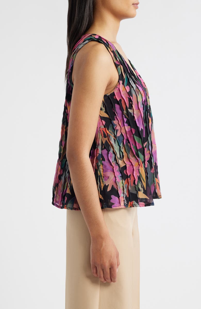 Vince Camuto Print Pleated Tank, Alternate, color, Rich Black