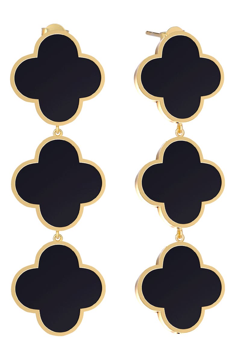 GABI RIELLE Onyx Triple Clover Drop Earrings, Main, color, Gold