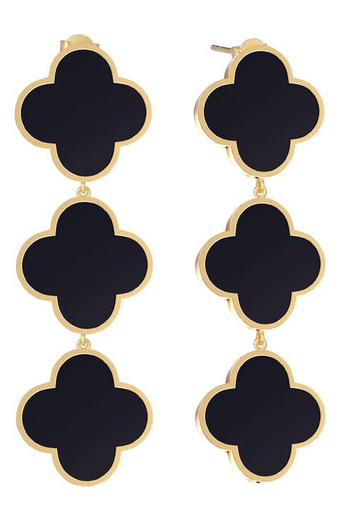Onyx Triple Clover Drop Earrings