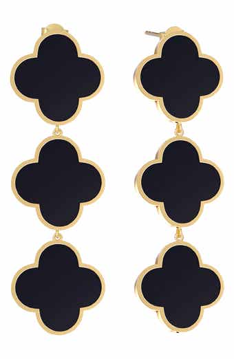 GABI RIELLE Onyx Triple Clover Drop Earrings