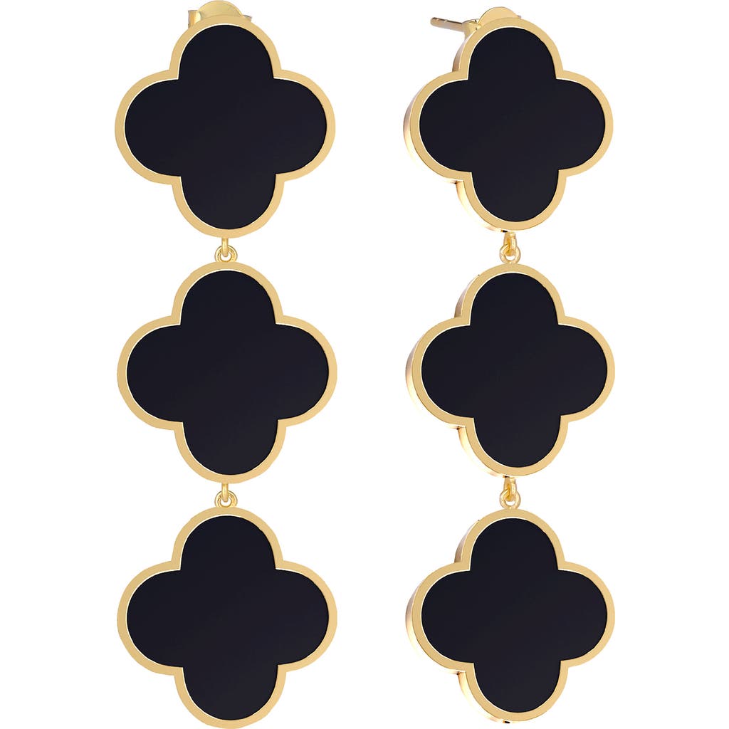 Gabi Rielle Onyx Triple Clover Drop Earrings In Gold