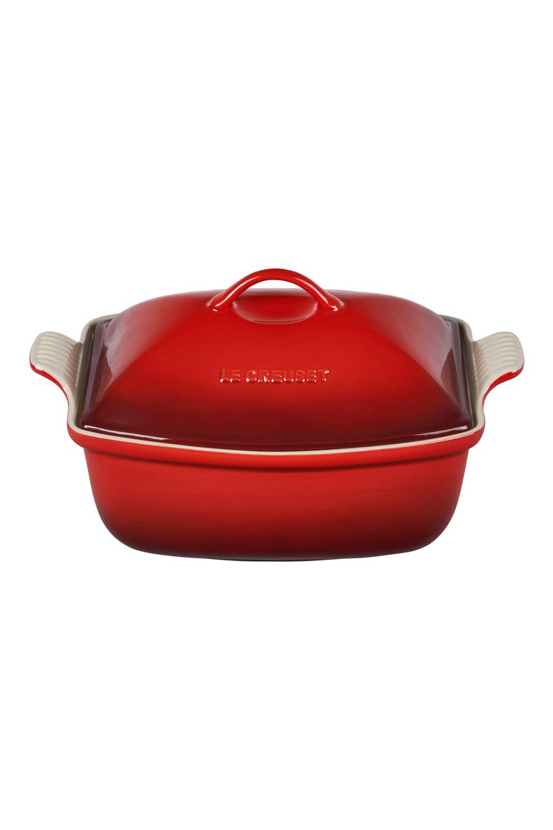 Heritage Stoneware Deep Covered Baker, Main, color, CERISE