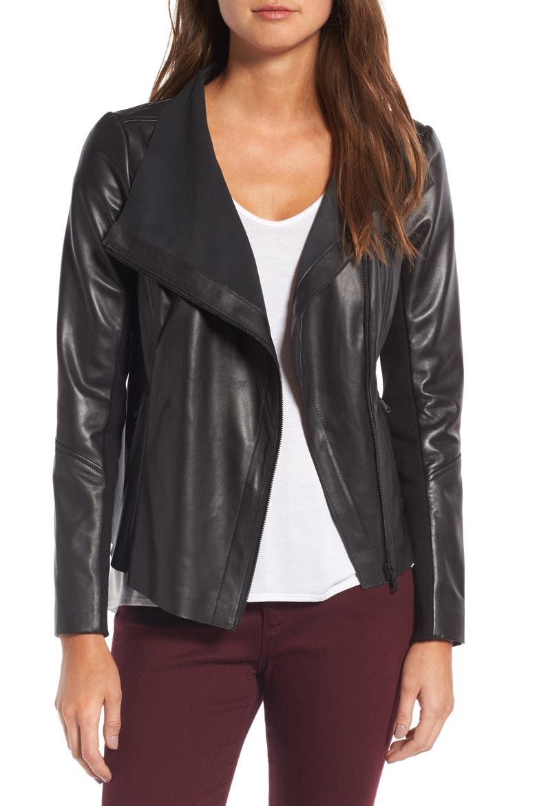 Raw Edge Leather Jacket, Main, color, BLACK