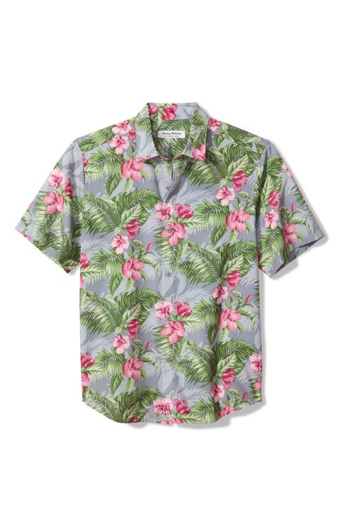 Bahama Coast Hibiscus Shade Floral IslandZone® Short Sleeve Button-Up Shirt