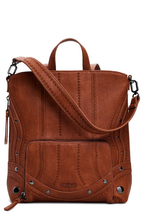 Desigual Mini Embroidered Faux Leather Backpack In Camel
