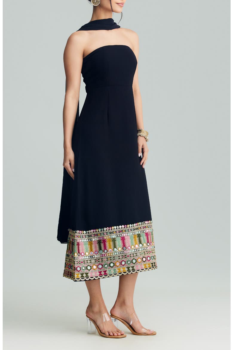 Sierra Strapless Midi Dress, Alternate, color, BLACK