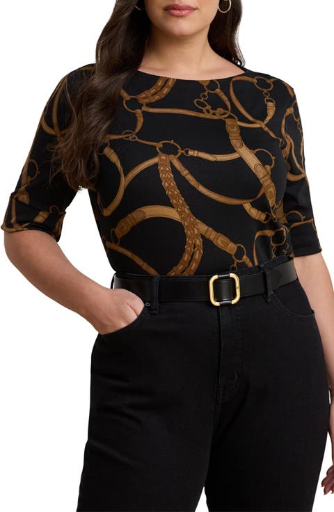 Belt Print Cotton T-Shirt (Plus)