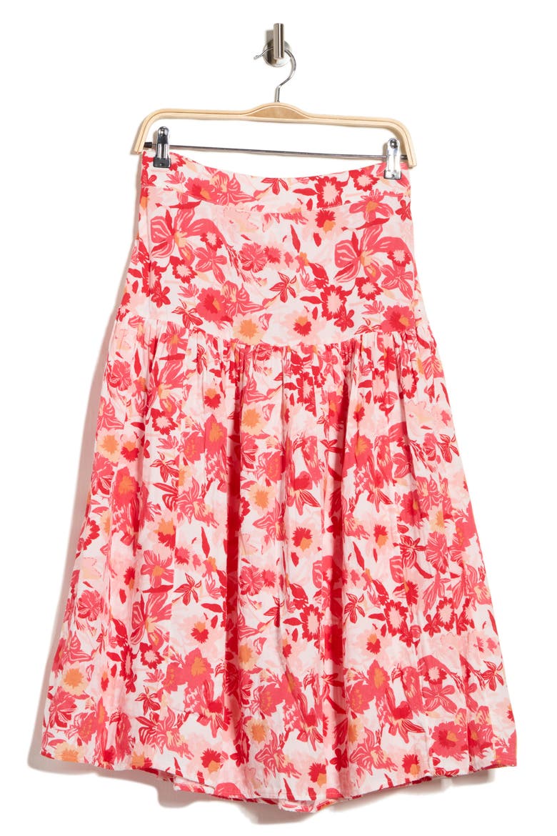 Cotton Gauze Tiered Midi Skirt, Alternate, color, IVORY- RED G PALM FLORAL