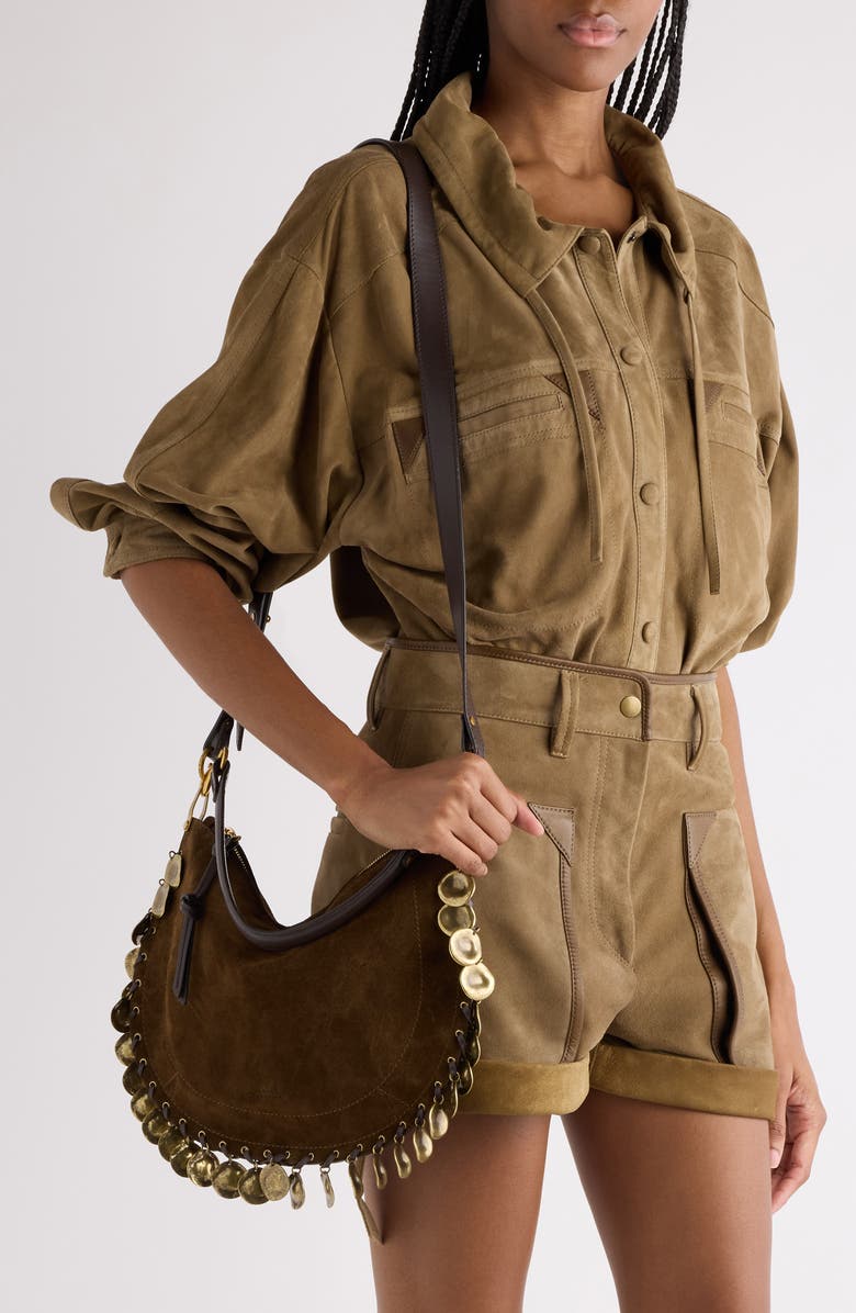 Isabel Marant Oskan Soft Medallion Suede Shoulder Bag, Alternate, color, Bronze