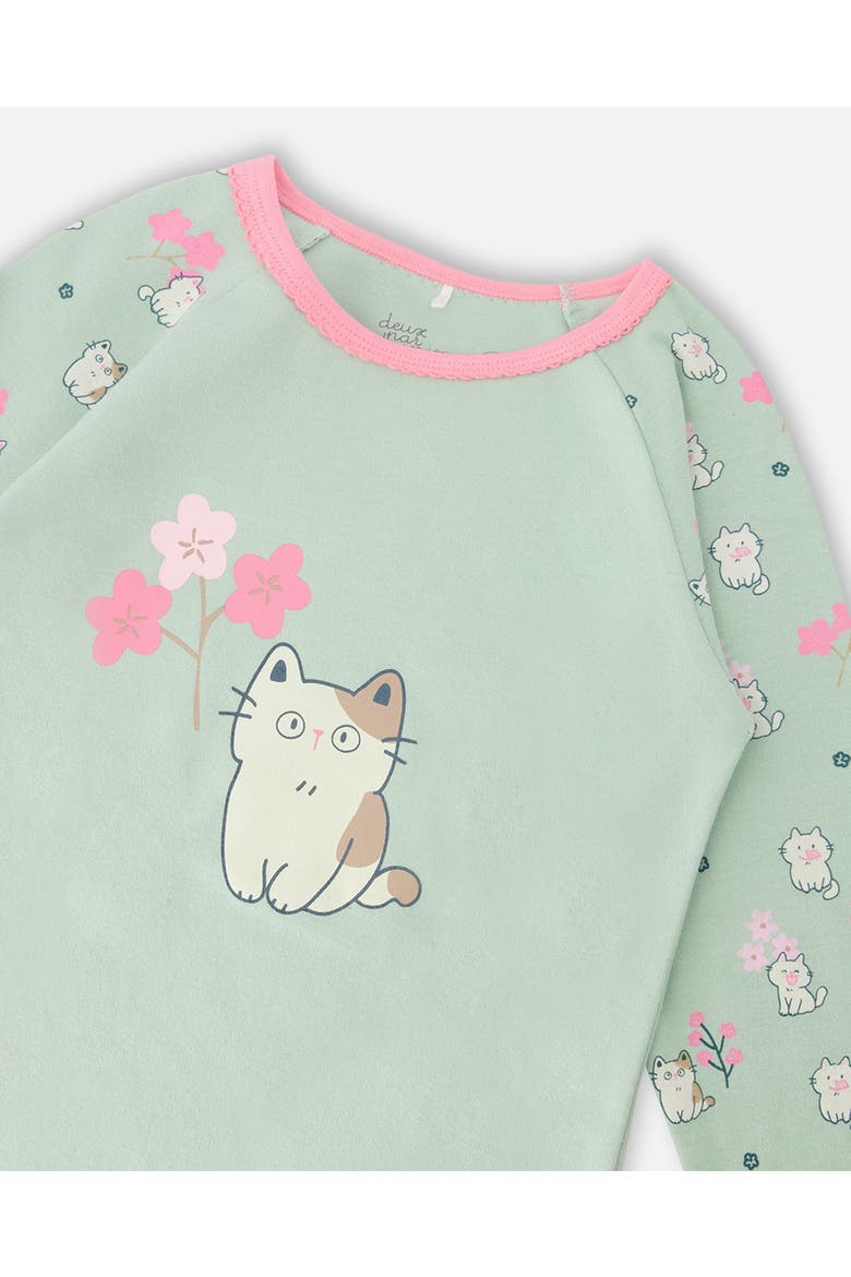 Organic Cotton Kitten Two-Piece Pyjama Set, Alternate, color, Green Kitten Print
