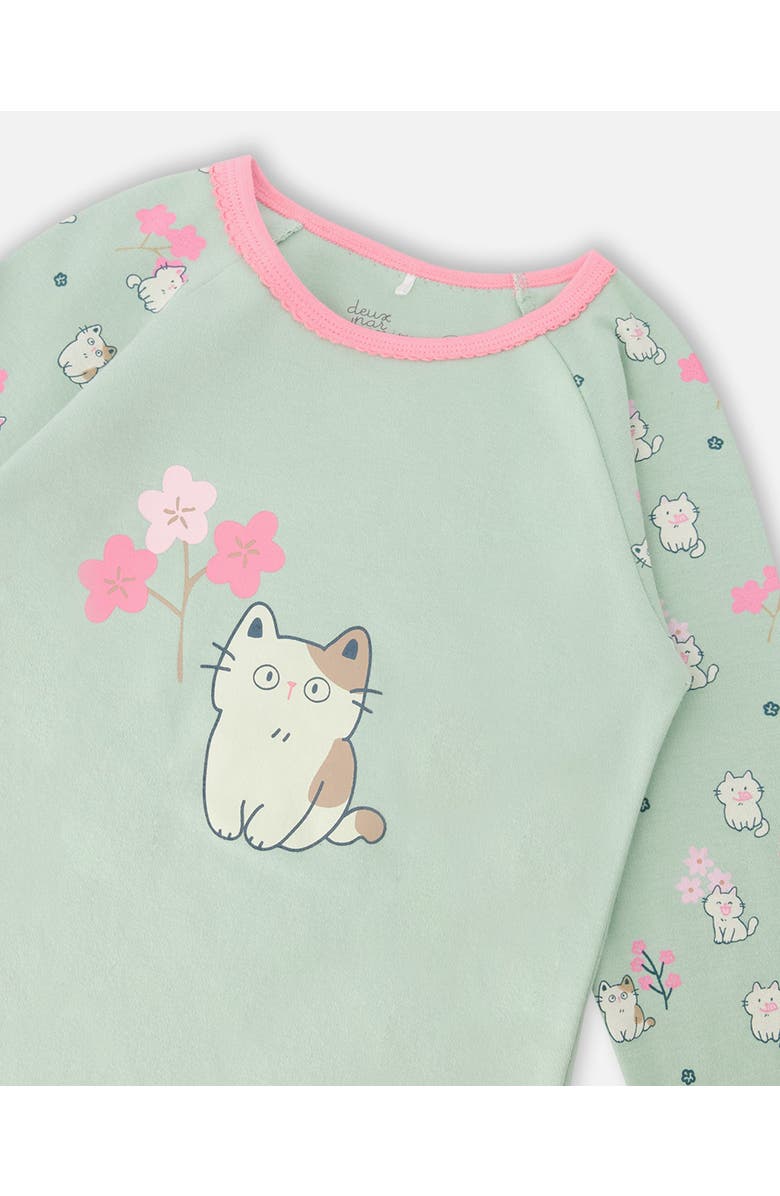 Deux par Deux Organic Cotton Kitten Print Two-Piece Pyjama Set, Alternate, color, Green Kitten Print