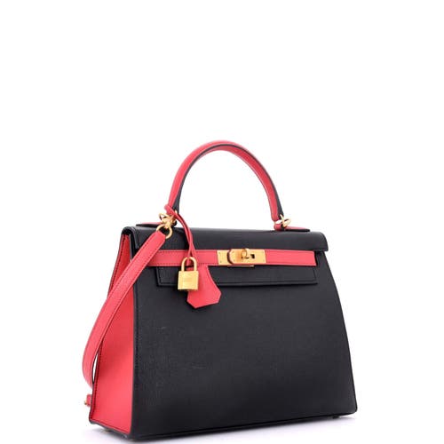 Pre-owned Hermes Hermes Kelly Handbag Bicolor Chevre Mysore With Brushed Gold Hardware 28