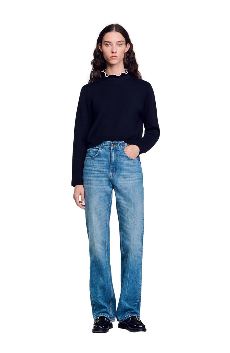 SANDRO Ruffled-neck sweater, Alternate, color, 