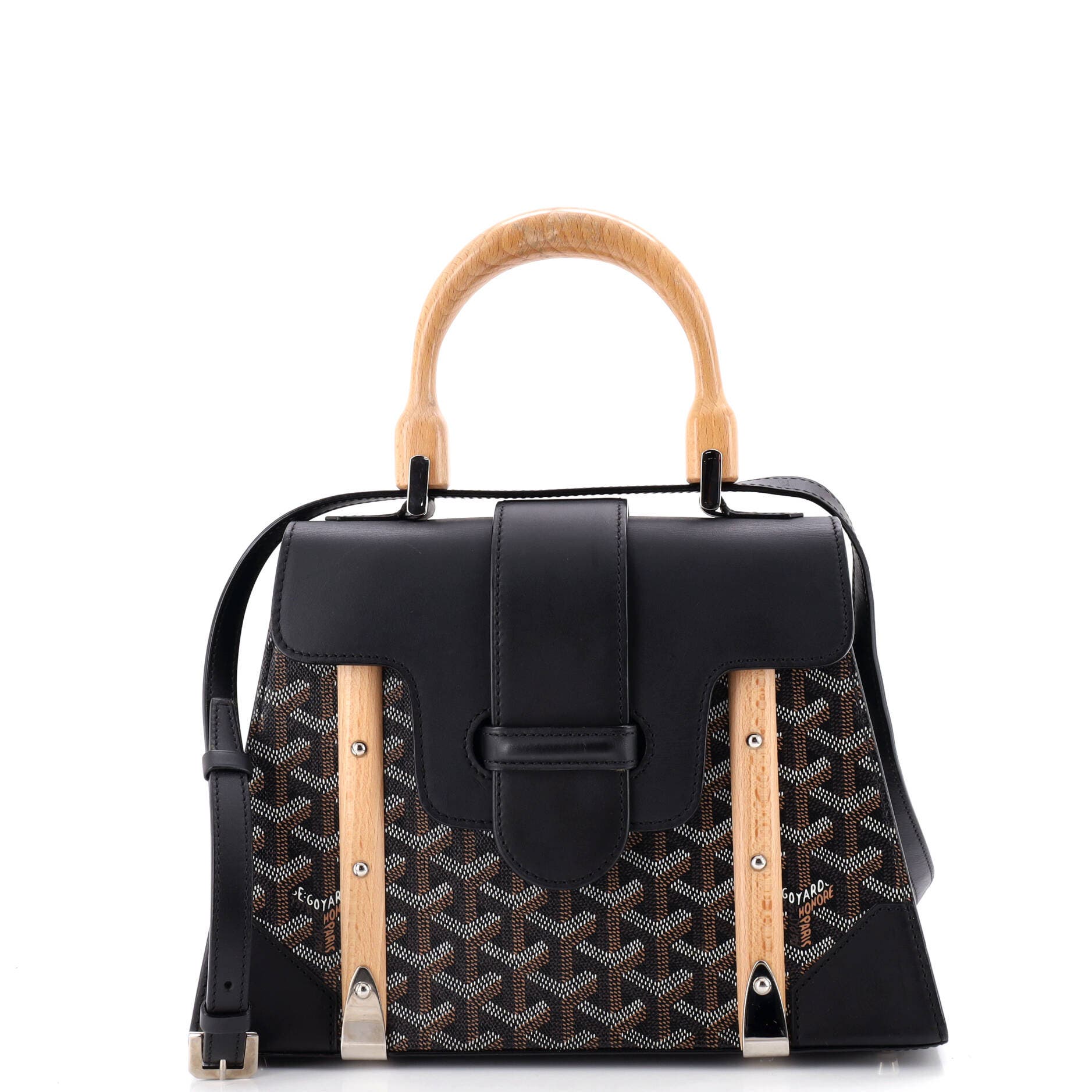 Saigon Top Handle Bag Coated Canvas with Leather PM, Main, color, Black