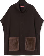Marina Rinaldi Ottico Faux Fur Pocket Jersey Knit Poncho