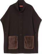 Marina Rinaldi Ottico Faux Fur Pocket Jersey Knit Poncho