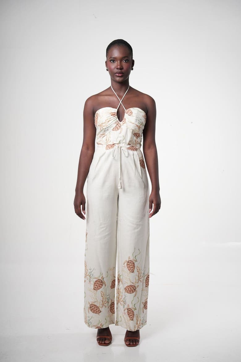 Costamar Linen-blend Halter Wide-leg Jumpsuit, Alternate, color, Ivory (off-white)