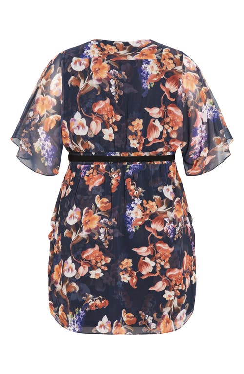 City Chic Floral Print Faux Wrap Minidress In Black