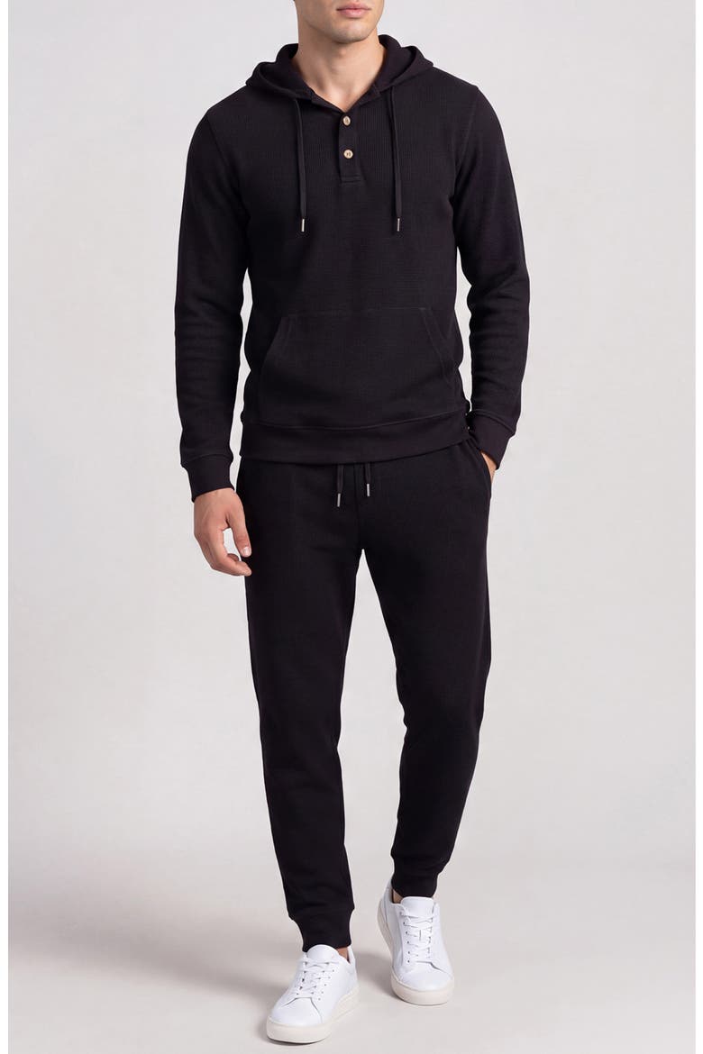 Textured Waffle Knit Jogger Pants, Alternate, color, BLACK