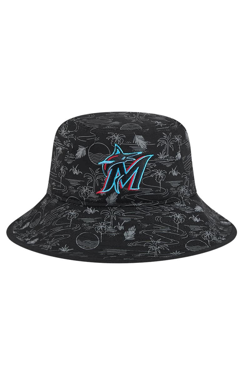 New Era Youth New Era Black Miami Marlins 2025 Spring Training All Over Print Bucket Hat, Alternate, color,