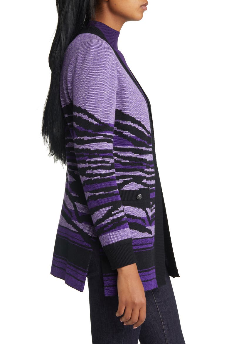 Landscape Stripe Cardigan, Alternate, color, VALIENT PURPLE STERLING BLACK