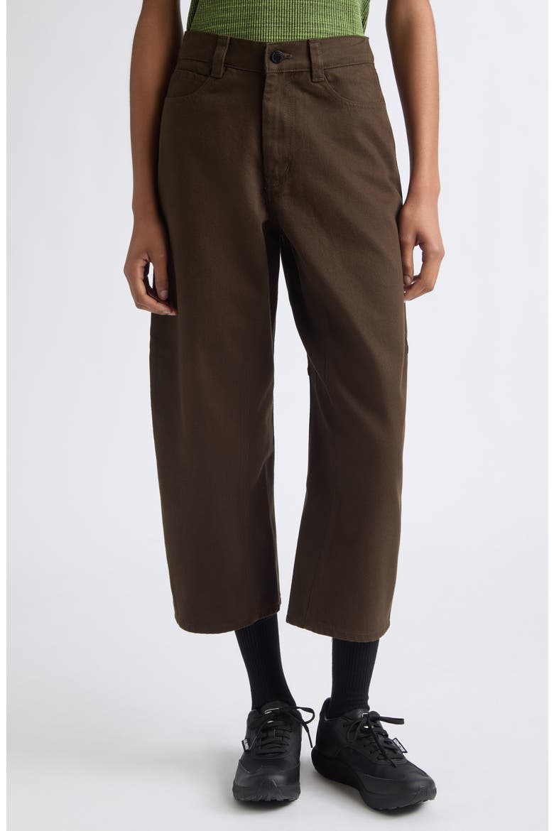 Curved Leg Crop Jeans, Main, color, DARK BROWN