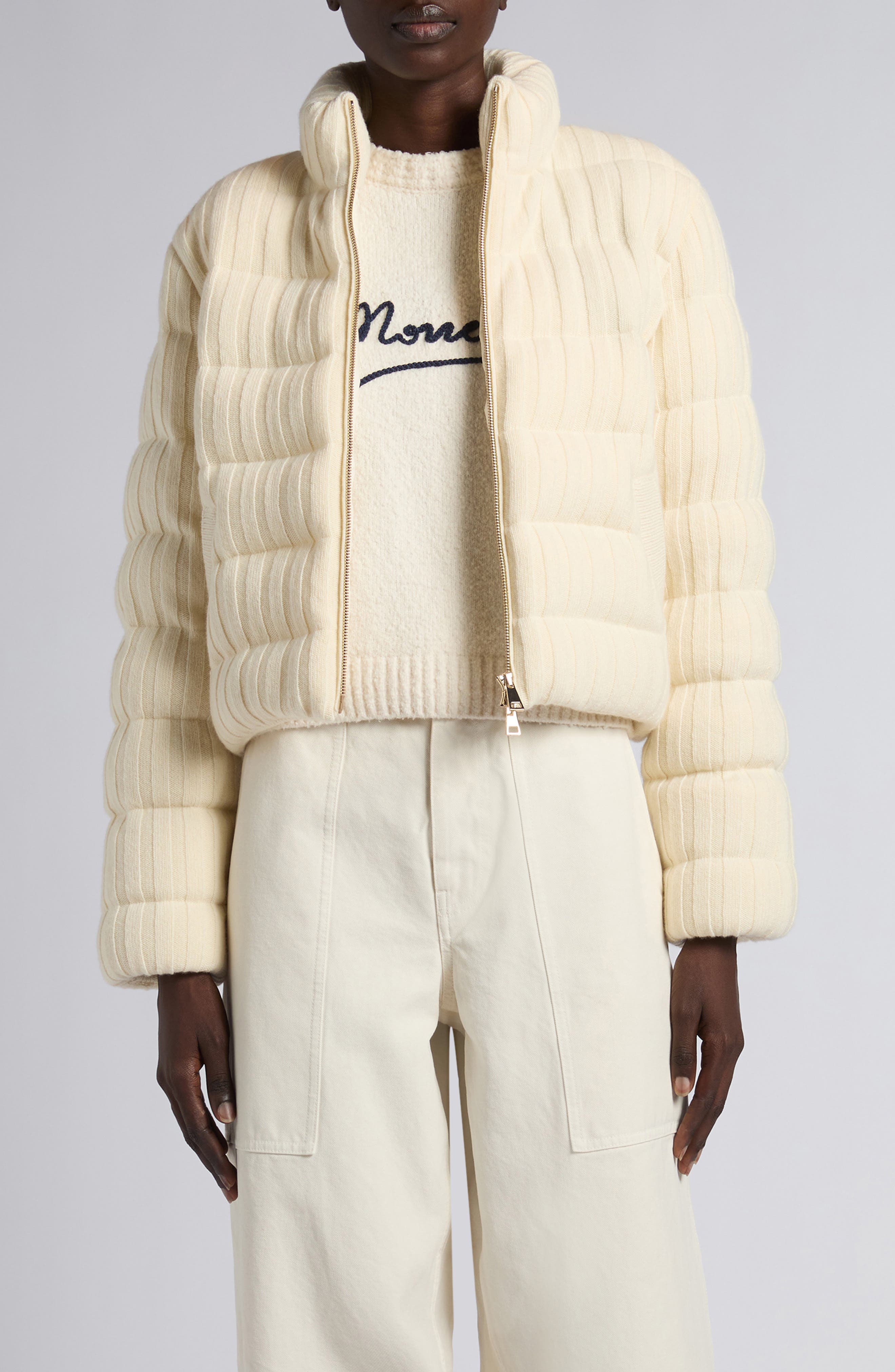Rib Quilted Wool & Cashmere Down Puffer Cardigan