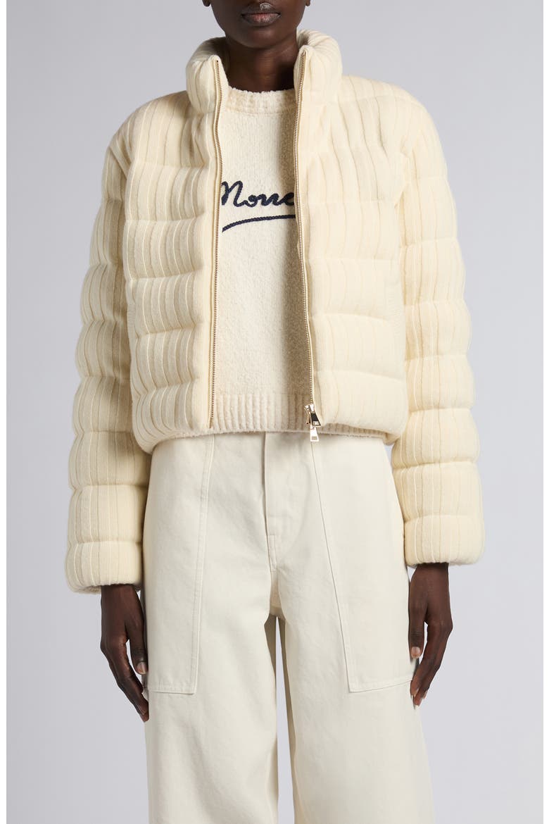 Rib Quilted Wool & Cashmere Down Puffer Cardigan, Main, color, WHITE