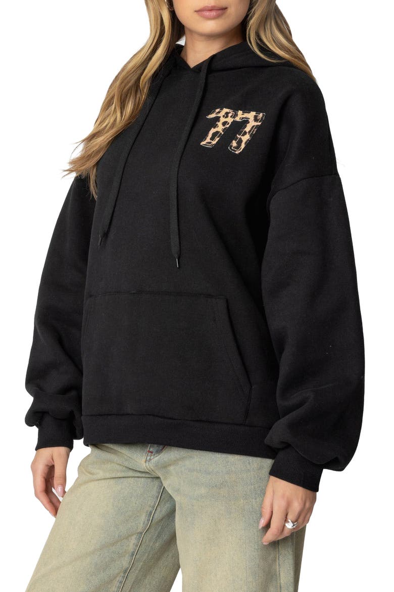 Leopard 77 Oversize Hoodie, Alternate, color, BLACK