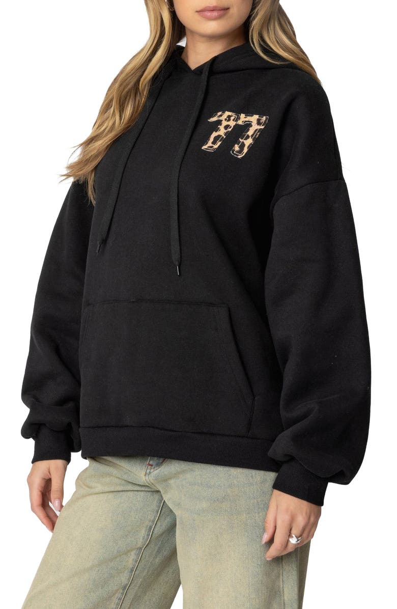 EDIKTED Leopard 77 Oversize Hoodie, Alternate, color, Black