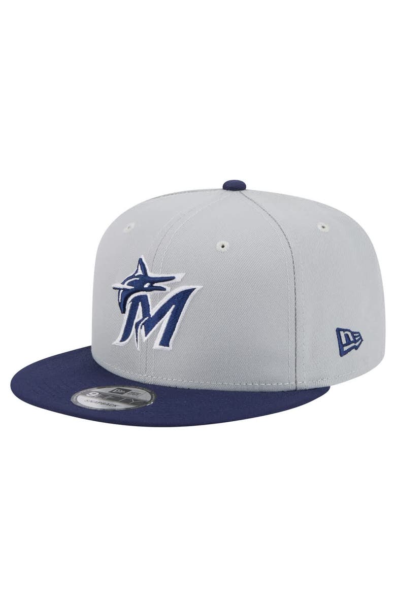 New Era Men's New Era Gray/Navy Miami Marlins 2-Tone Color Pack 9FIFTY Snapback Hat, Main, color, 