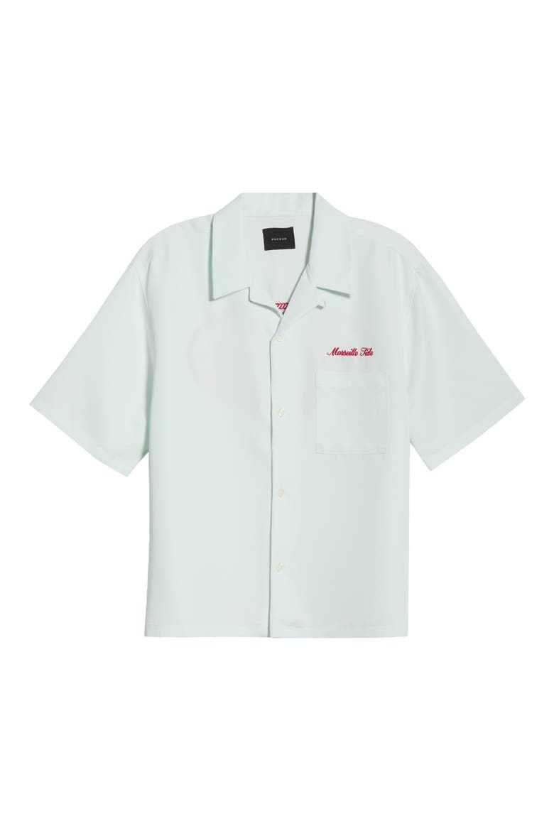 Ribbon Short Sleeve Button-Up Shirt, Alternate, color, LIGHT BLUE