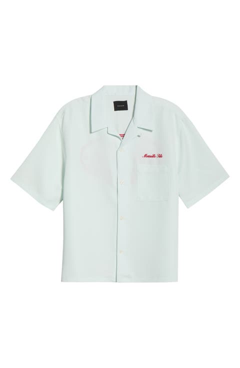 Ribbon Short Sleeve Button-Up Shirt