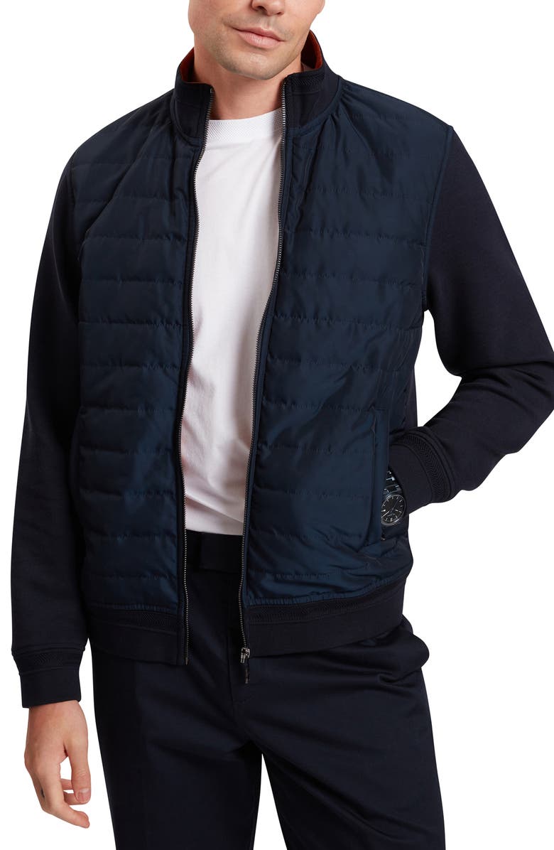 Ted Baker Durano Quilt Front Piqué Jacket, Main, color, Navy