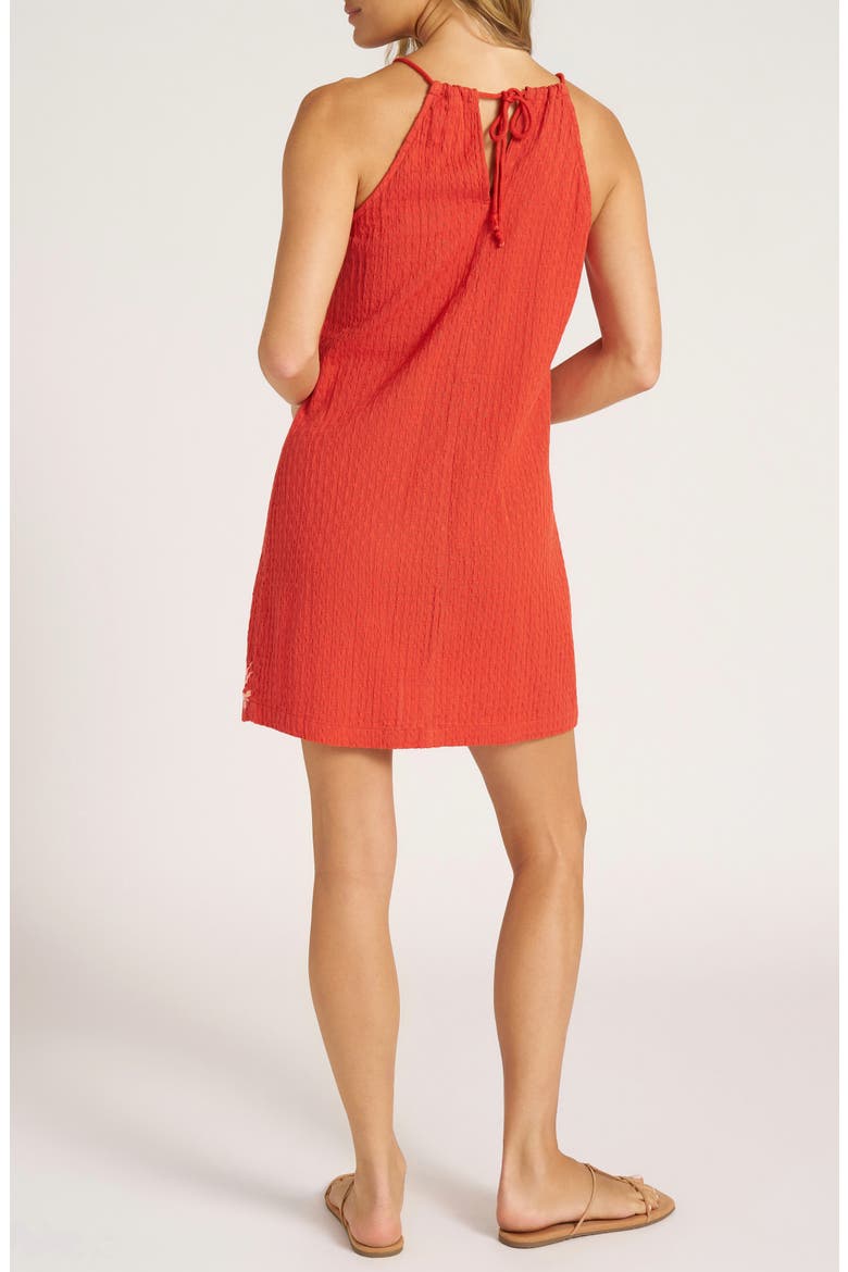 Floral Embroidered Halter Gauze Shift Dress, Alternate, color, CHILI