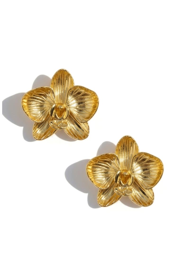 Orchid Flower Statement Stud Earrings, Alternate, color, GOLD