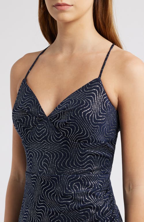 City Studio Glitter Swirl Strappy Dress In Navy Silver