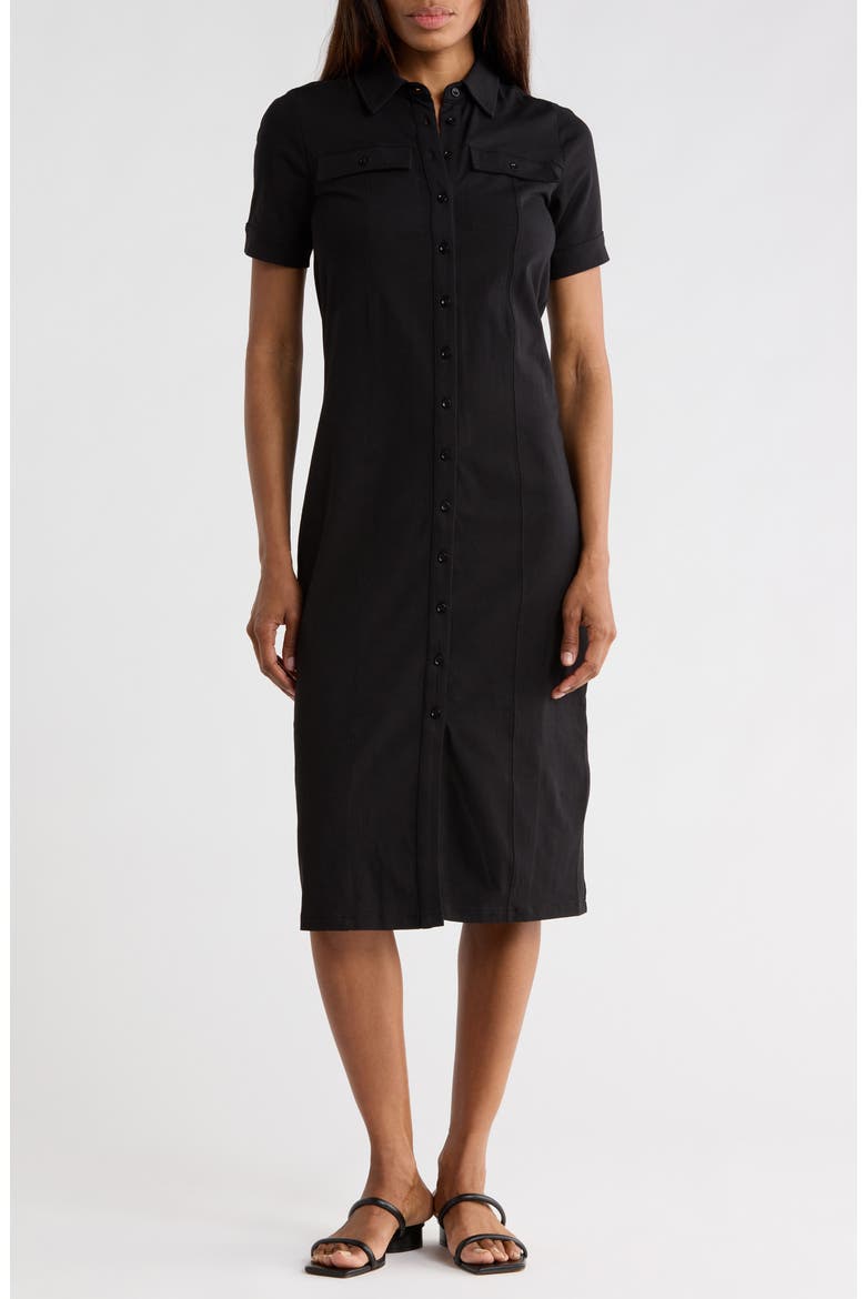 Short Sleeve Jersey Shirtdress, Main, color, BLACK
