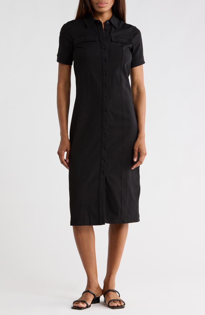 FRAME Short Sleeve Jersey Shirtdress, Main, color, Black