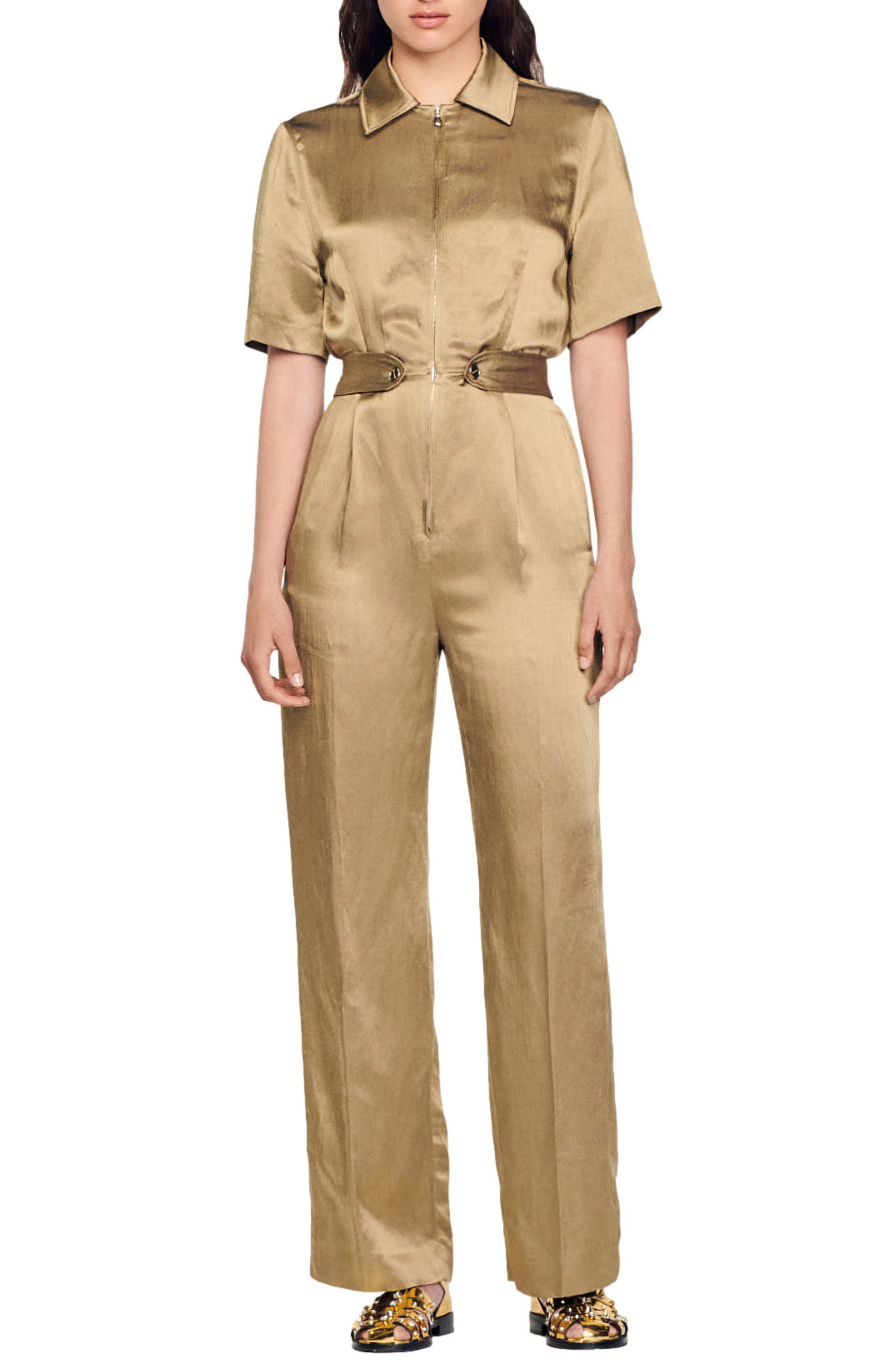 SANDRO Sisteron Satin Zip Jumpsuit