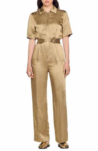 SANDRO Sisteron Satin Zip Jumpsuit