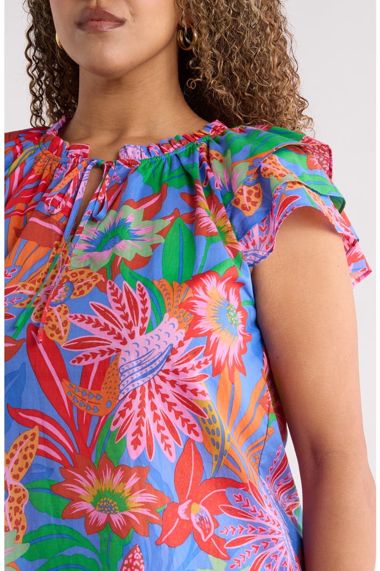 Cindal Floral Hita Ruffle Top, Alternate, color, BLUE-PINK-MULTI