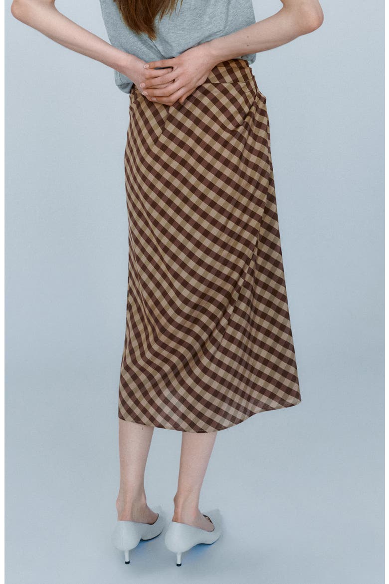 Gingham Midi Skirt, Alternate, color, CHOCOLATE