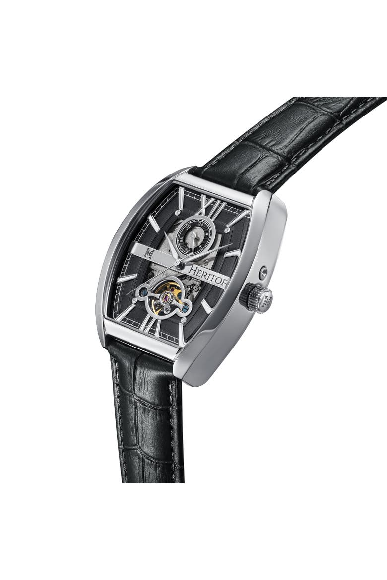 Masterson Semi-Skeleton Leather-Band Watch, Alternate, color, Silver/Black