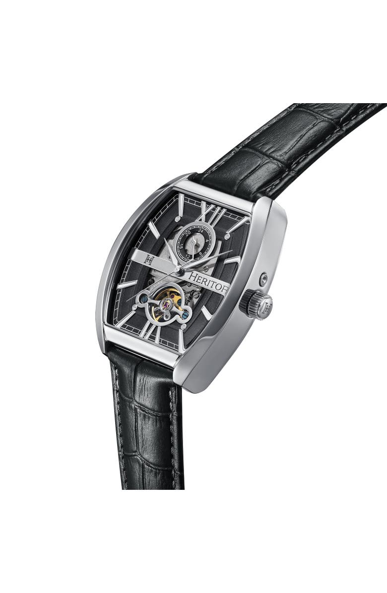 Heritor Automatic Masterson Semi-Skeleton Leather-Band Watch, Alternate, color, Silver/Black