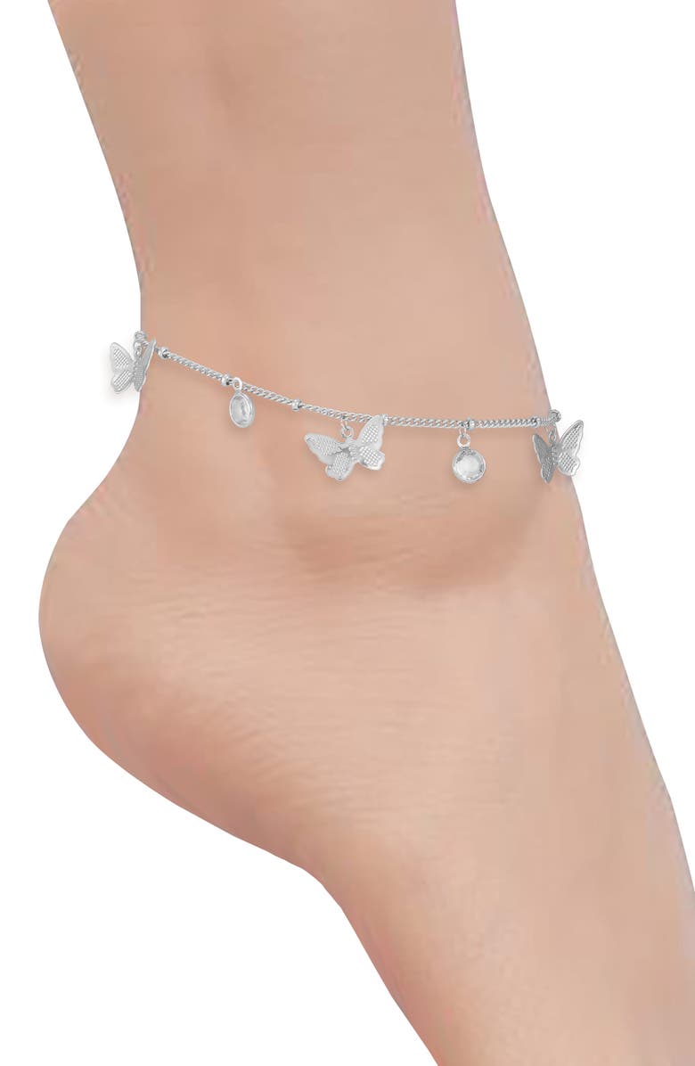 Vince Camuto Crystal & Butterfly Charm Anklet, Alternate, color, 