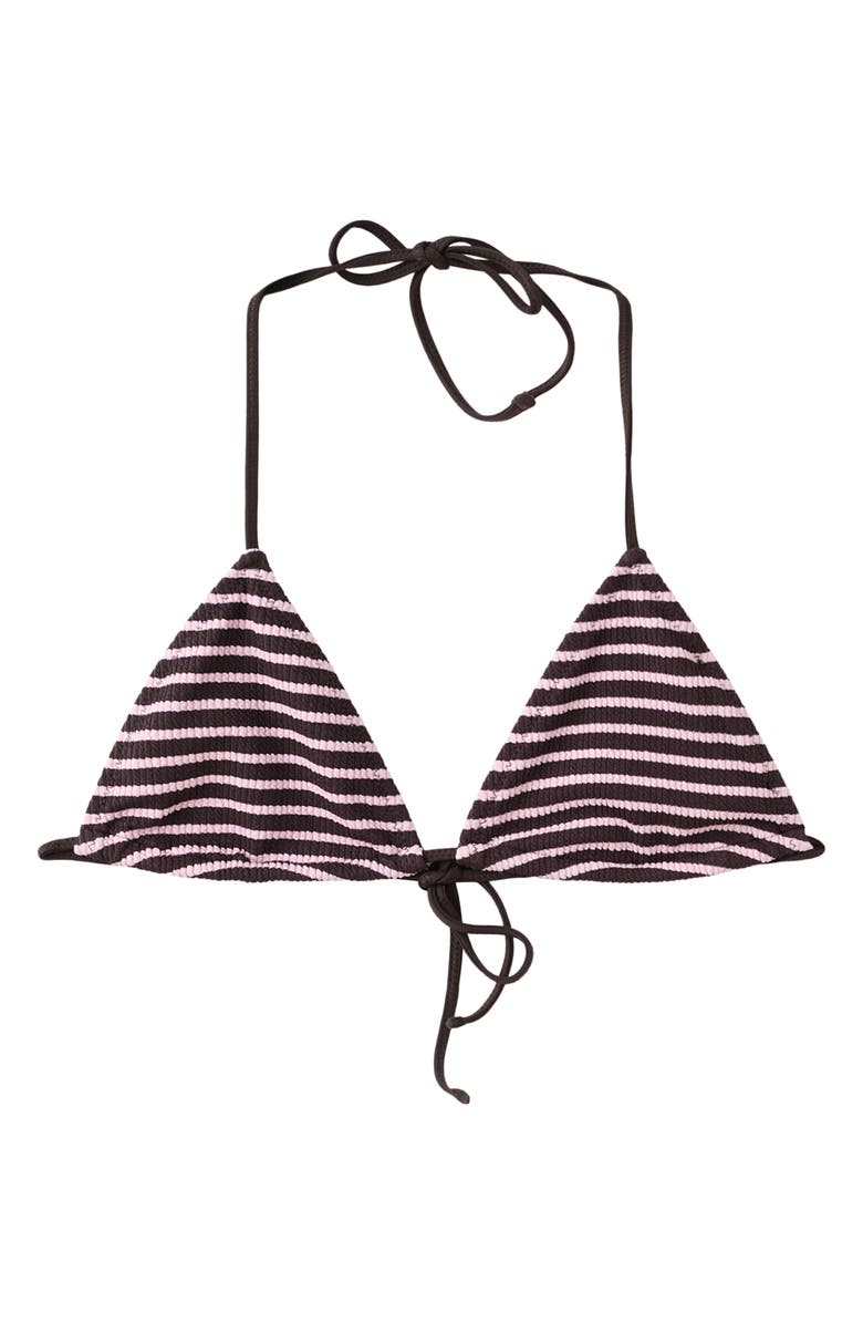 MANGO Stripe Rib Triangle Bikini Top, Main, color, Chocolate
